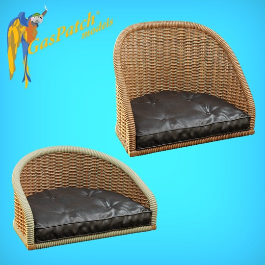 1/48 - British Wicker Seat - Full Back - Leather Pad - Short None - Tall None