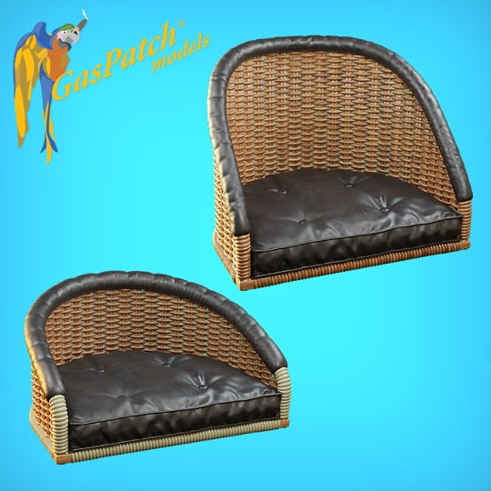1/48 - British Wicker Seat - Full Back - Leather Pad - Short Small - Tall Small