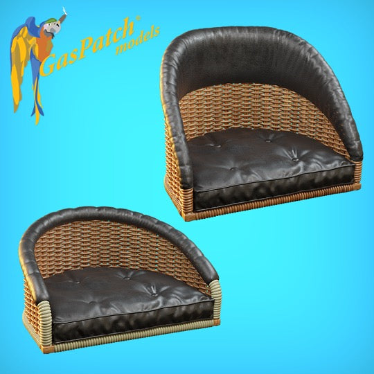 1/48 - British Wicker Seat - Full Back - Leather Pad - Short Small - Tall Big