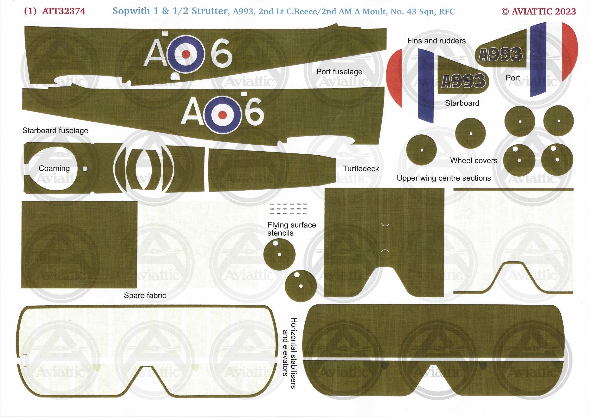 1/32 - Kit Bundle 2.0 - Roden - Sopwith 1 & 1/2 Strutter - A993 - 2nd Lt. C. Reece, 2nd AM A.Moult - N° 43 Sqn, RFC