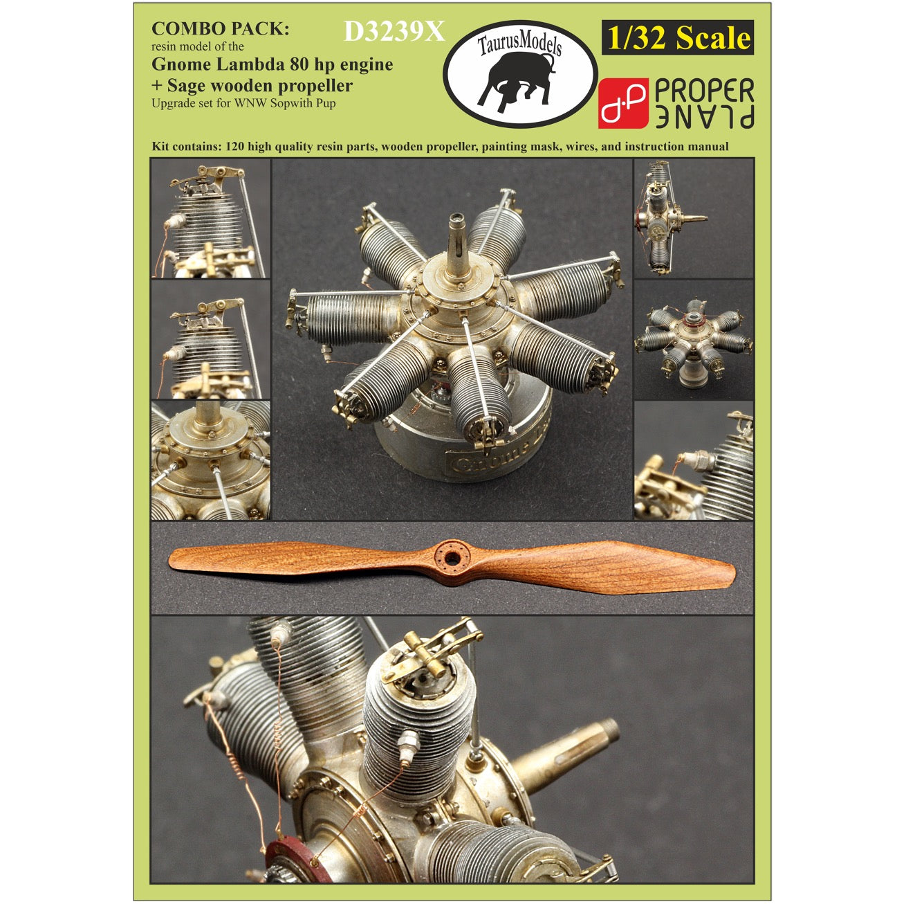 1/32 - Gnome Lambda 80hp - Rotary Engine + Sage Wooden Propeller